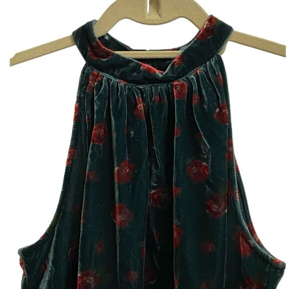 NWT Loft Women's Halter Top Size XS Floral Velvet Shirred Green Red Coquette - Picture 6 of 13